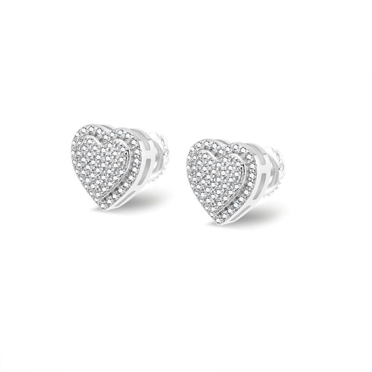 S.Silver Round Moissanite Heart Shape Designer Stud Earrings RP 5/8 Cttw