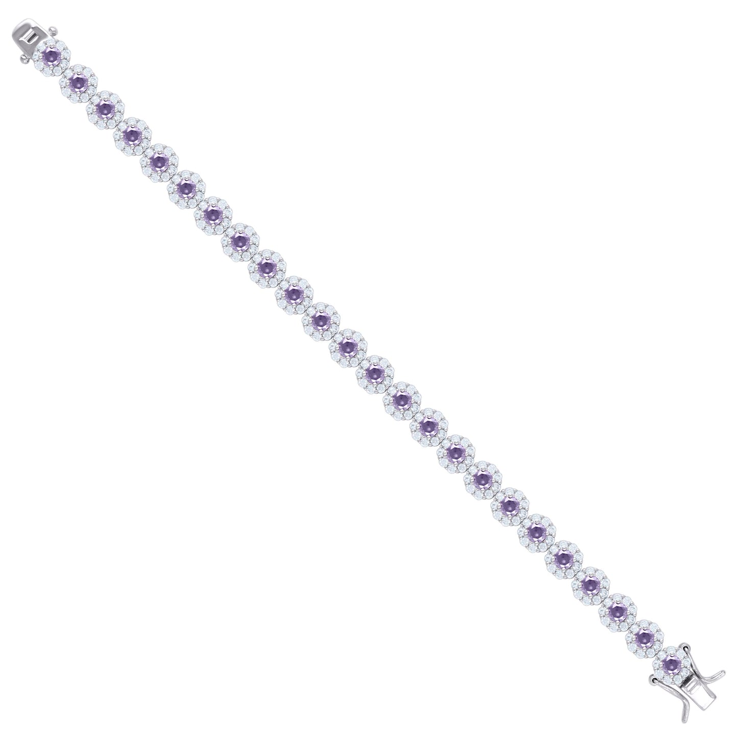 925 Sterling Silver Cz Flower Bracelet 7"