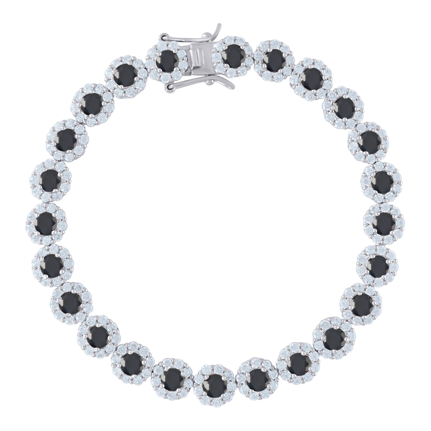 925 Sterling Silver Cz Flower Bracelet 7"