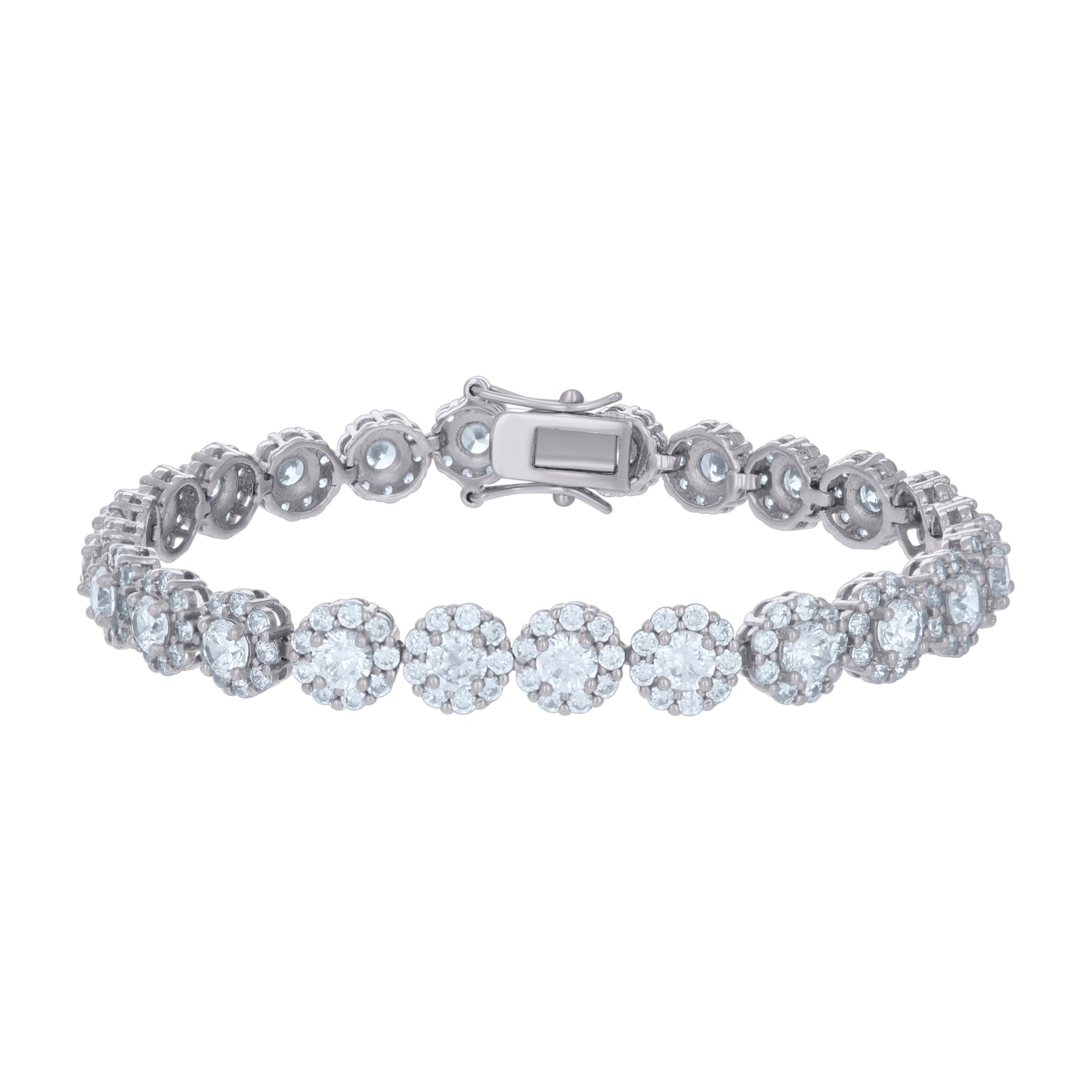925 Sterling Silver Cz Flower Bracelet 7"