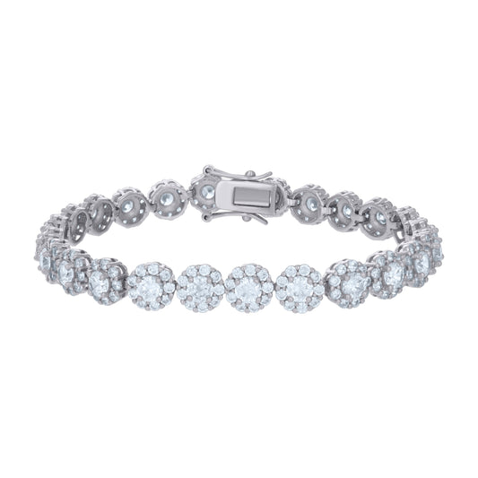 925 Sterling Silver Cz Flower Bracelet 7"