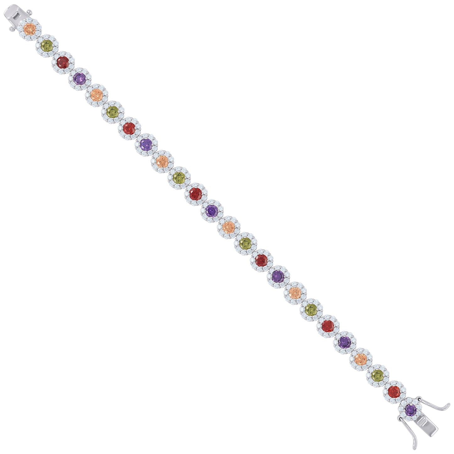 925 Sterling Silver Cz Flower Bracelet 7.5"