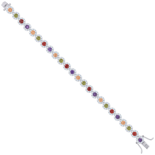925 Sterling Silver Cz Flower Bracelet 7.5"