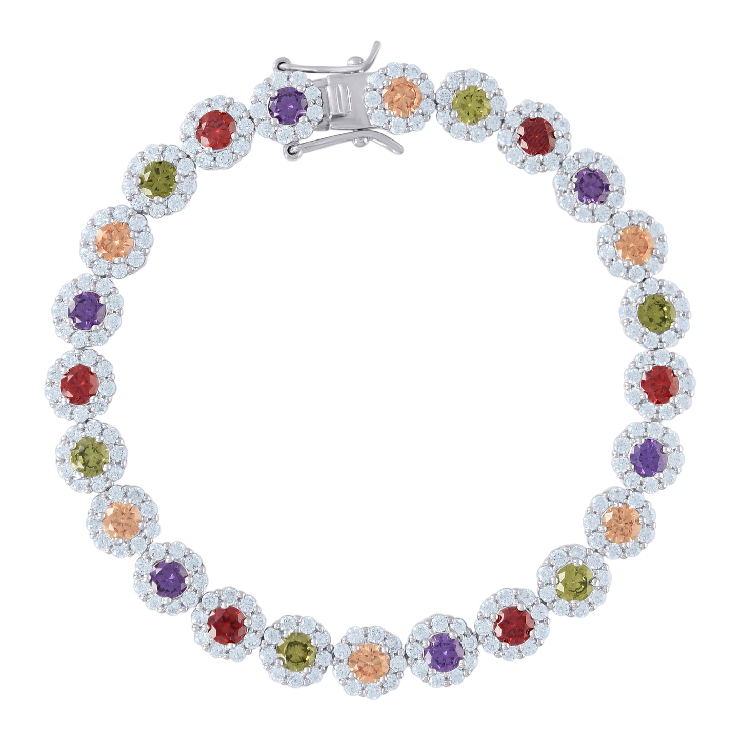 925 Sterling Silver Cz Flower Bracelet 7.5"