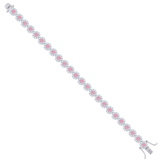 925 Sterling Silver Cz Flower Bracelet 7"