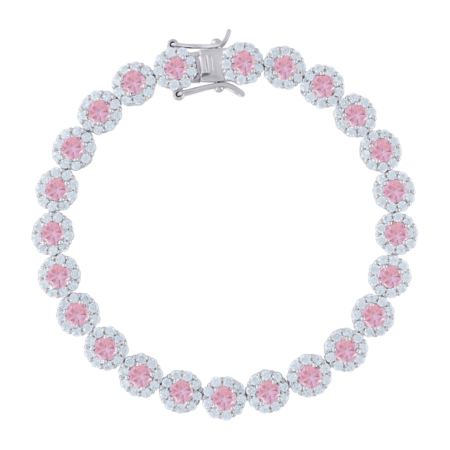 925 Sterling Silver Cz Flower Bracelet 7"