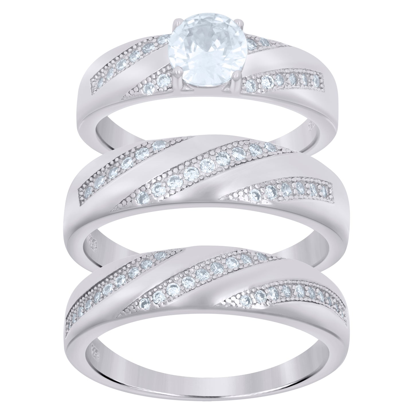 925 Micro-Pave Trio Ring-Sz6