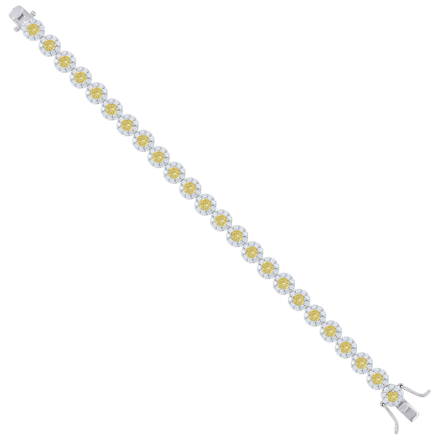 925 Sterling Silver Cz Flower Bracelet 7"