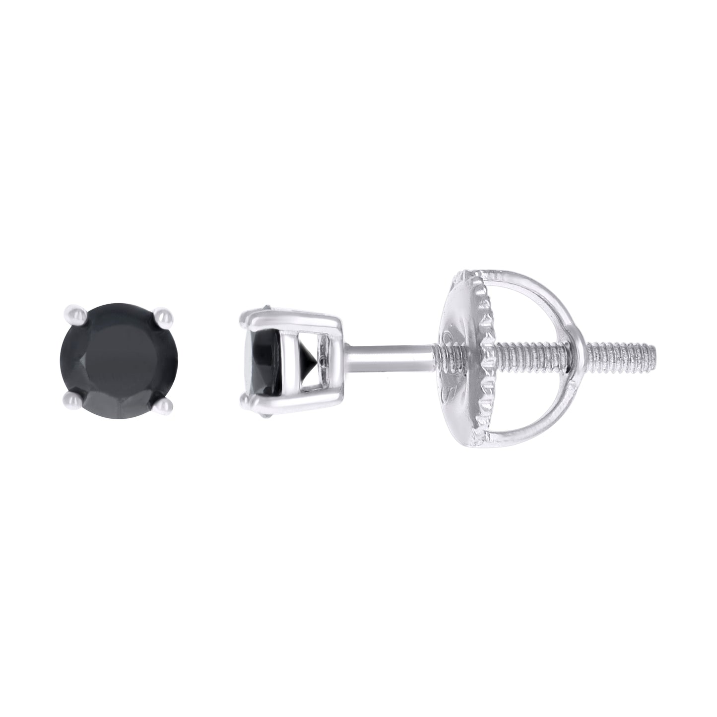 925 Silver 4mm Cz Round Screwback Earrings - Black