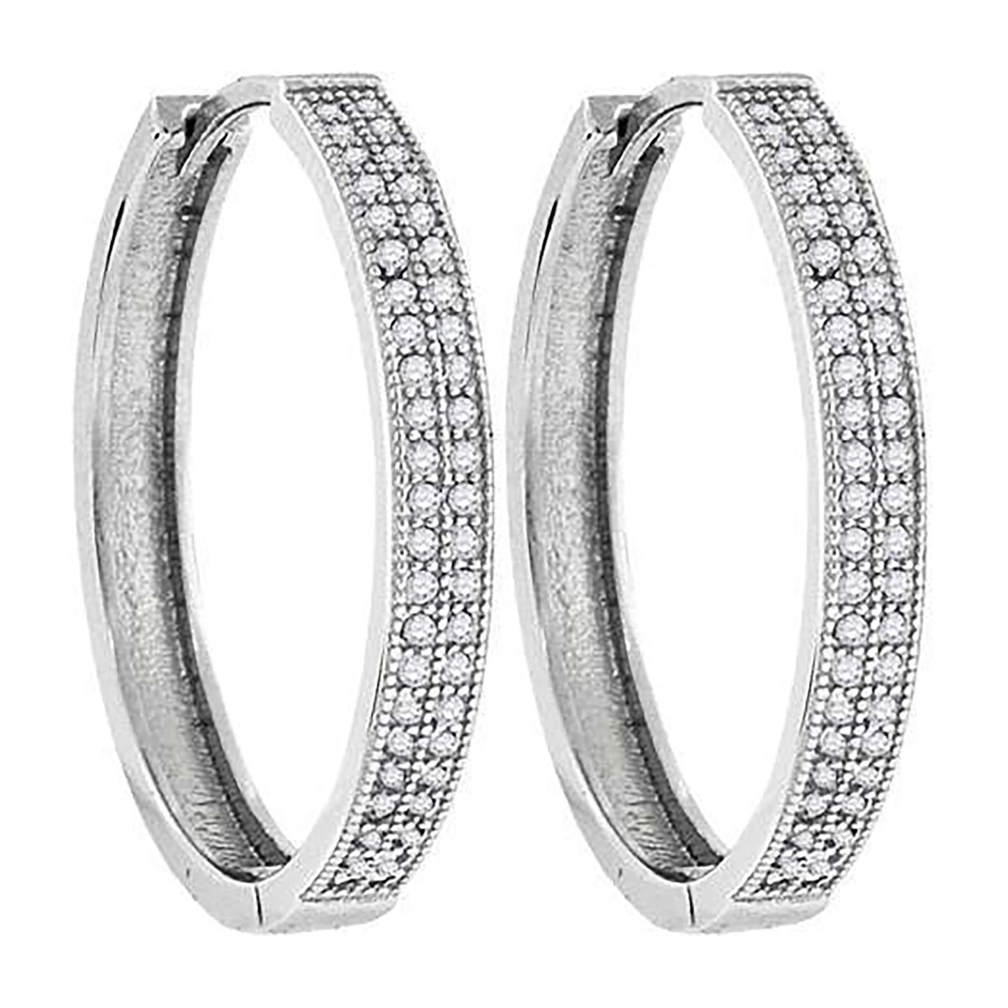 925 Sterling Silver 27mm Cz Hoop Earrings
