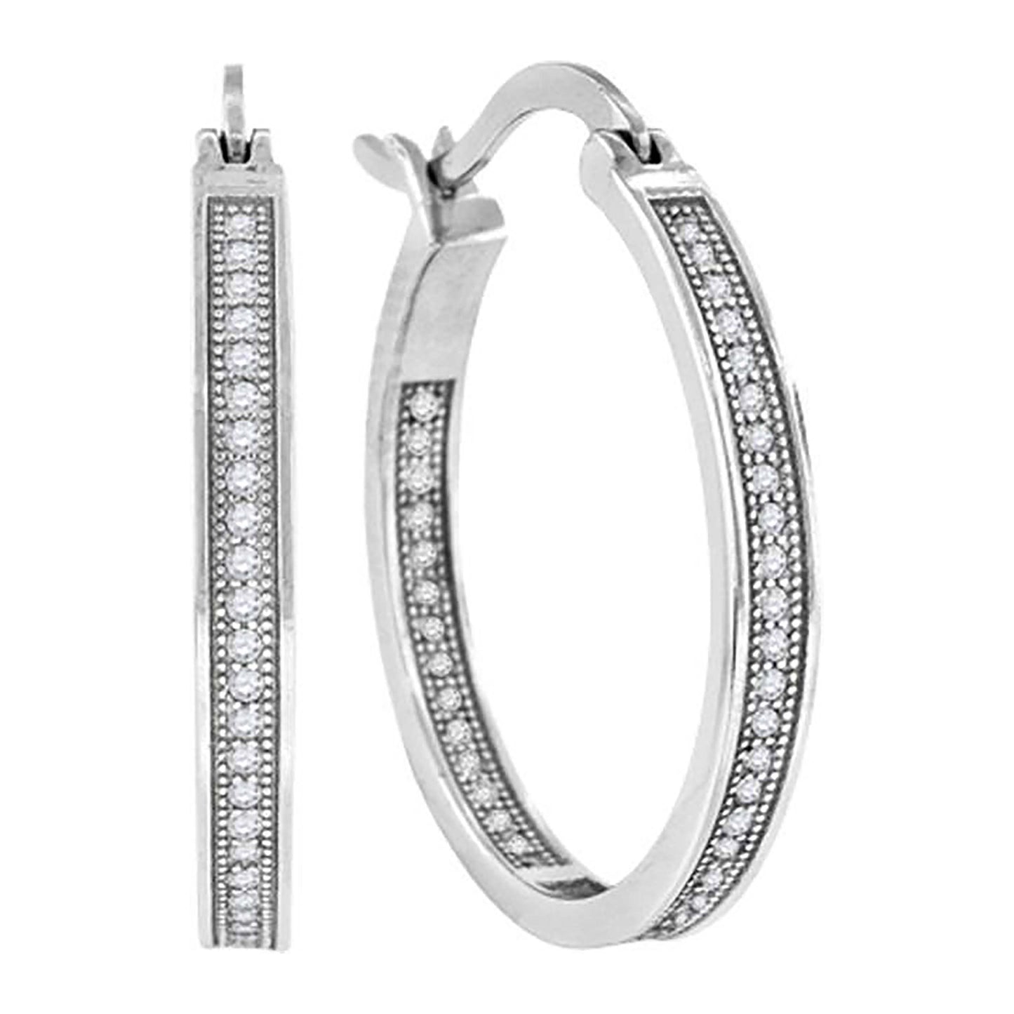 925 Sterling Silver 14mm Cz Hoop Earrings