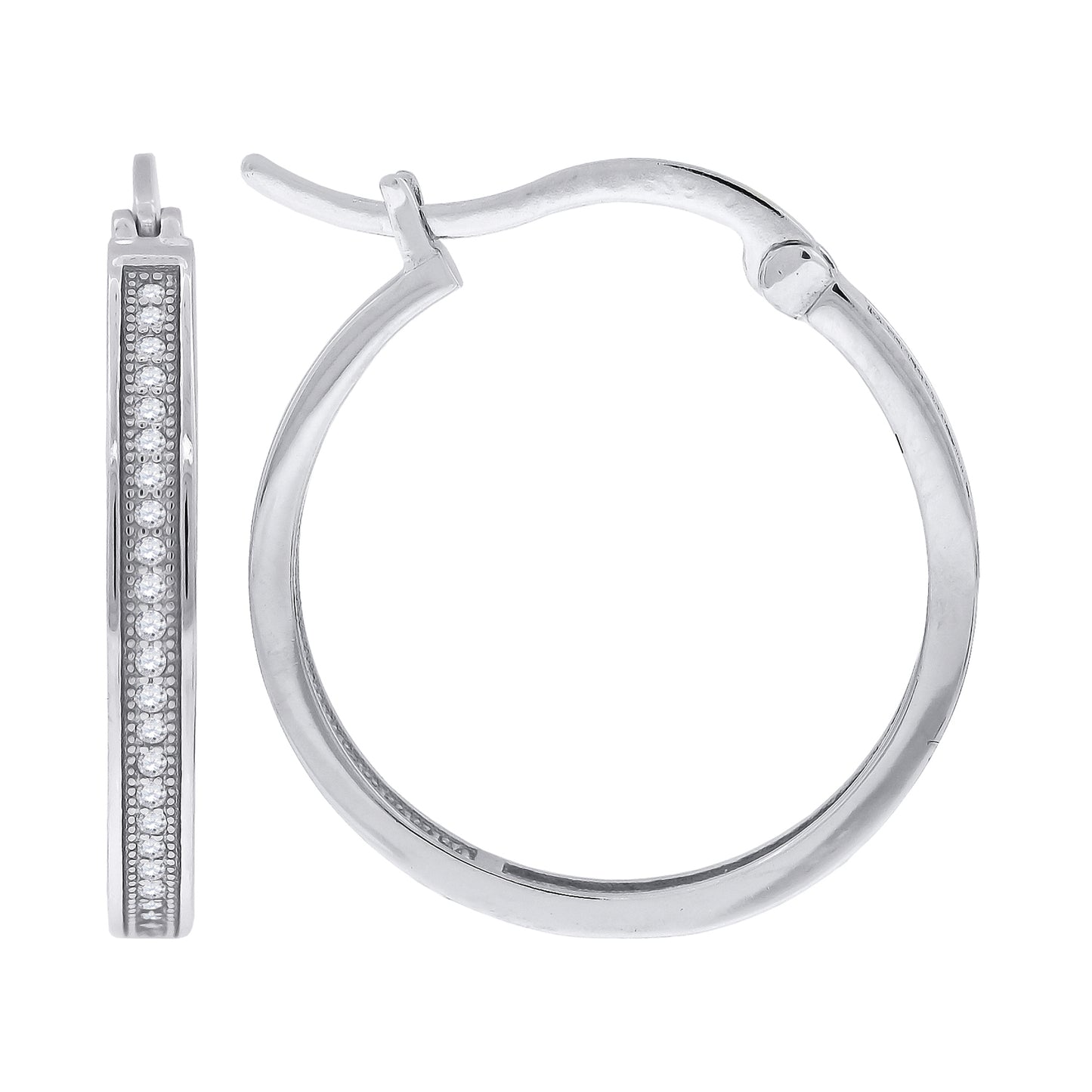 925 Sterling Silver 27mm Cz Hoop Earrings