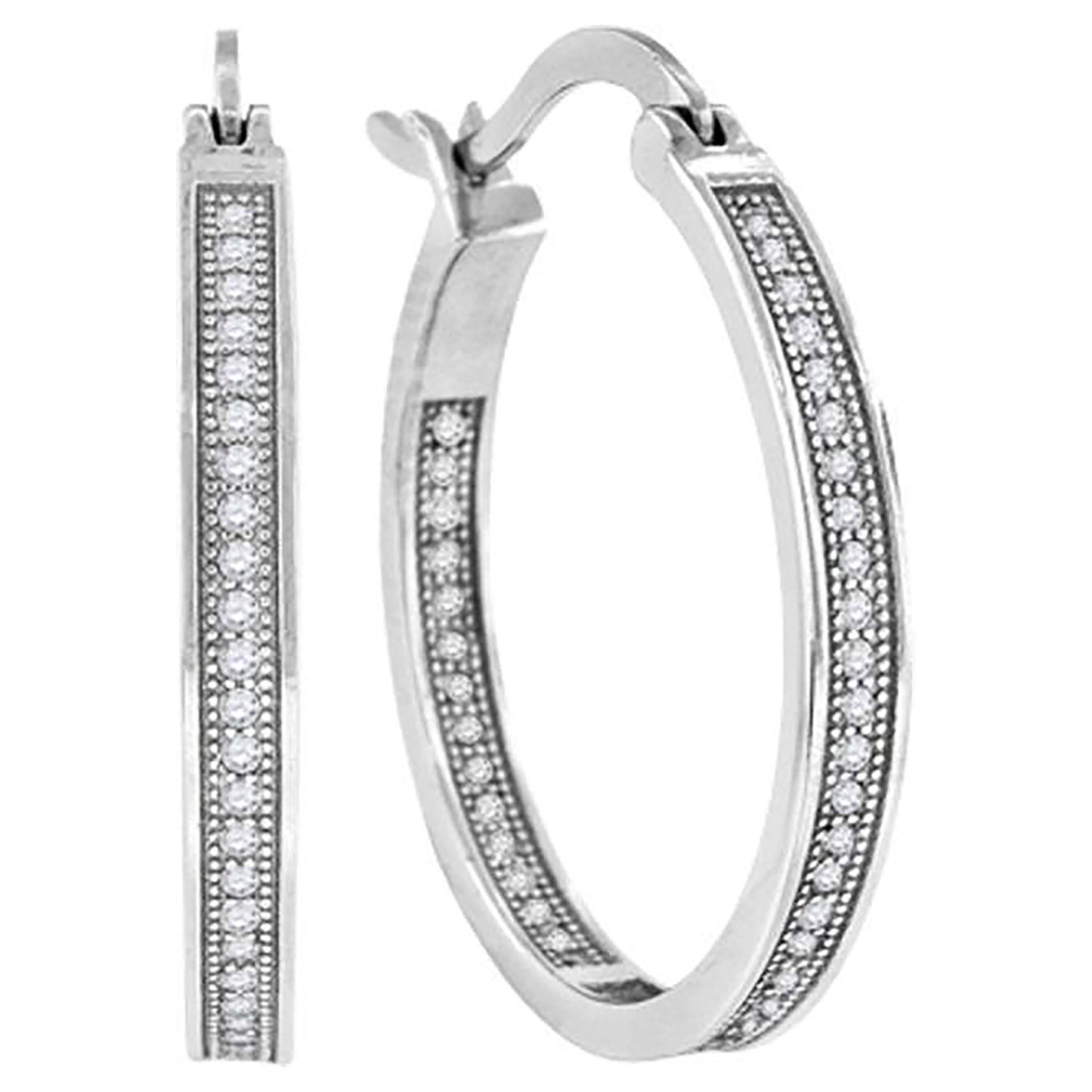 925 Sterling Silver 35mm Cz Hoop Earrings