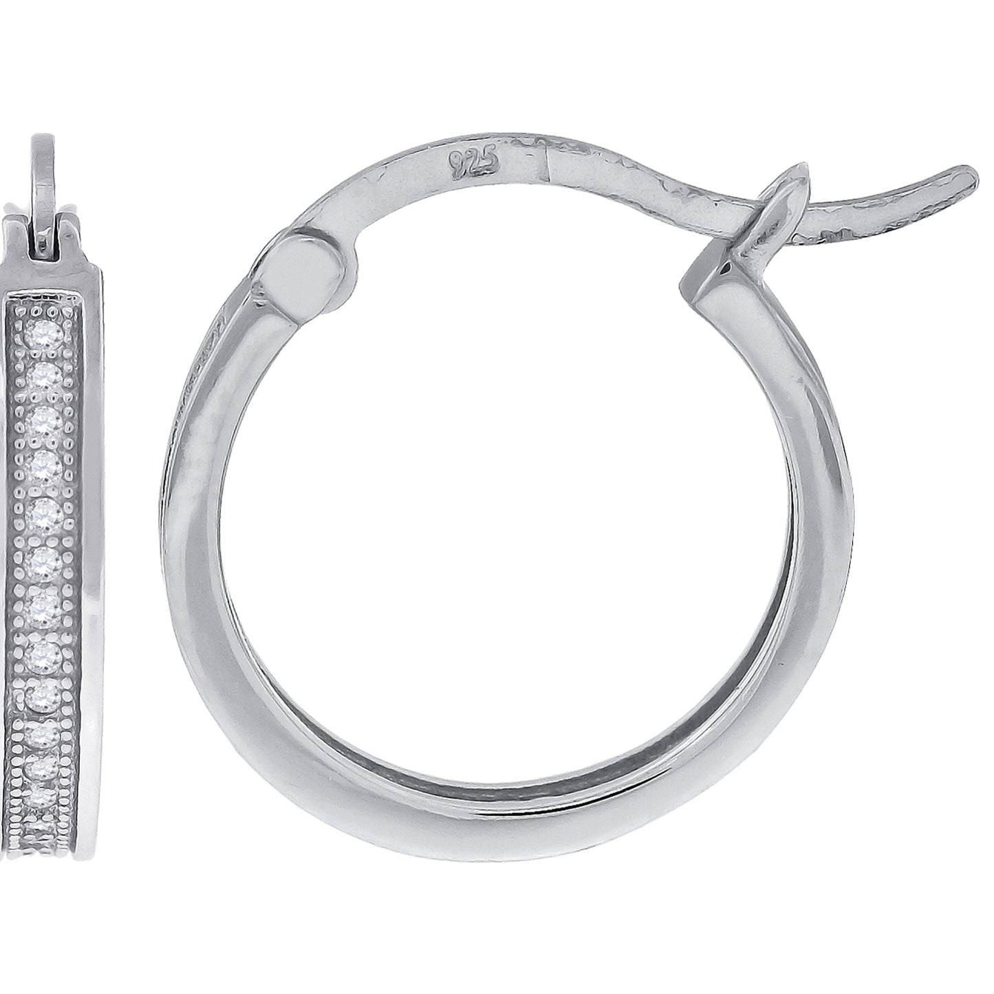925 Sterling Silver 18mm Cz Hoop Earrings