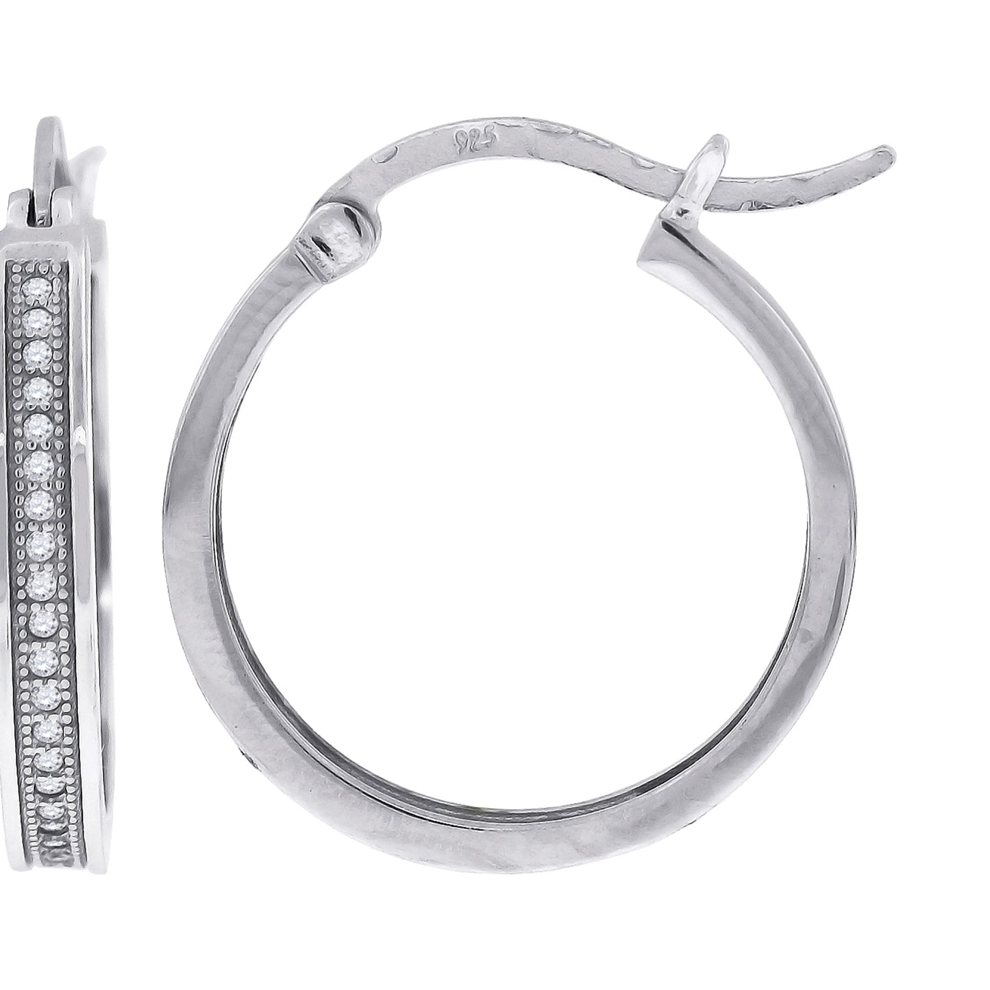 925 Sterling Silver 22mm Cz Hoop Earrings