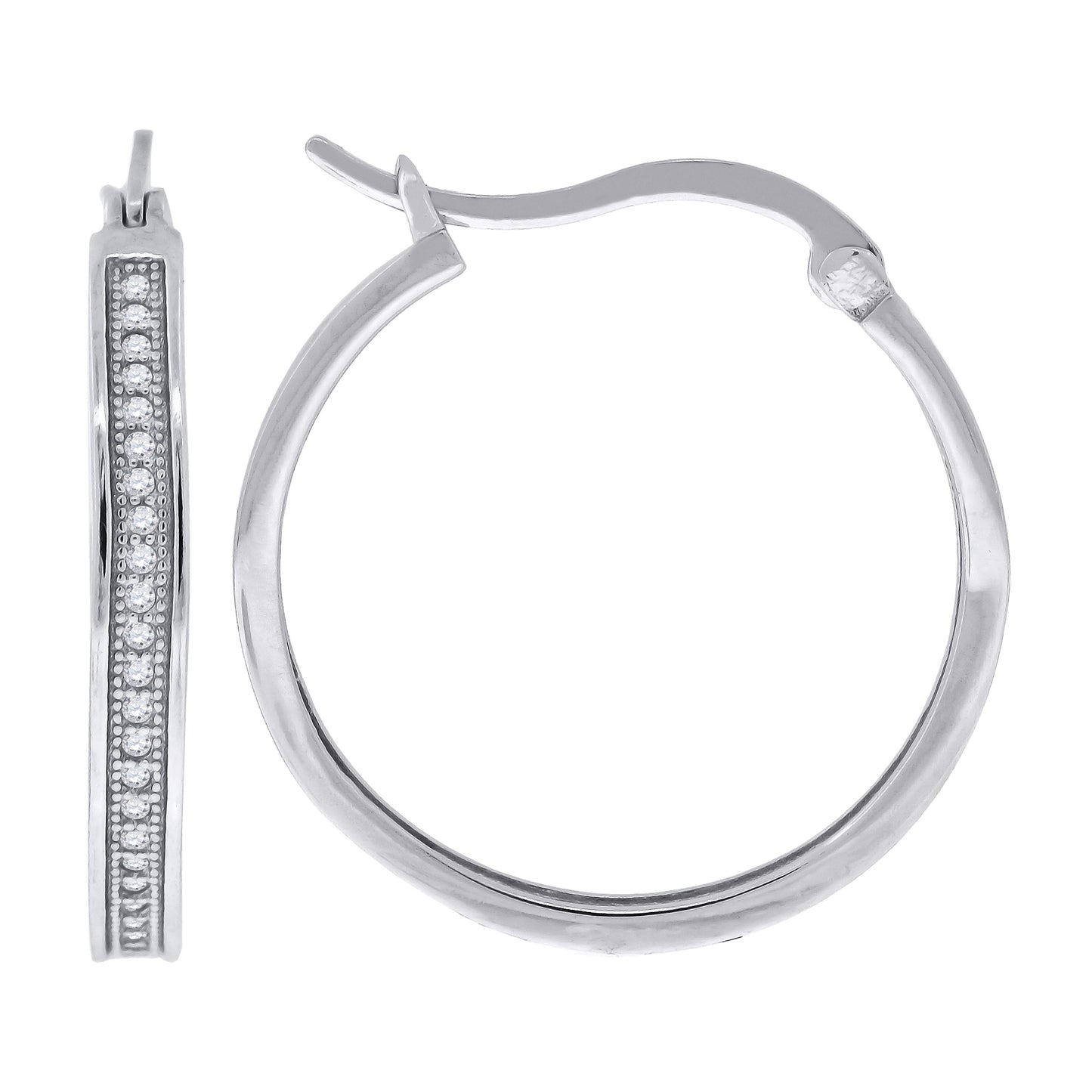 925 Sterling Silver 27mm Cz Hoop Earrings