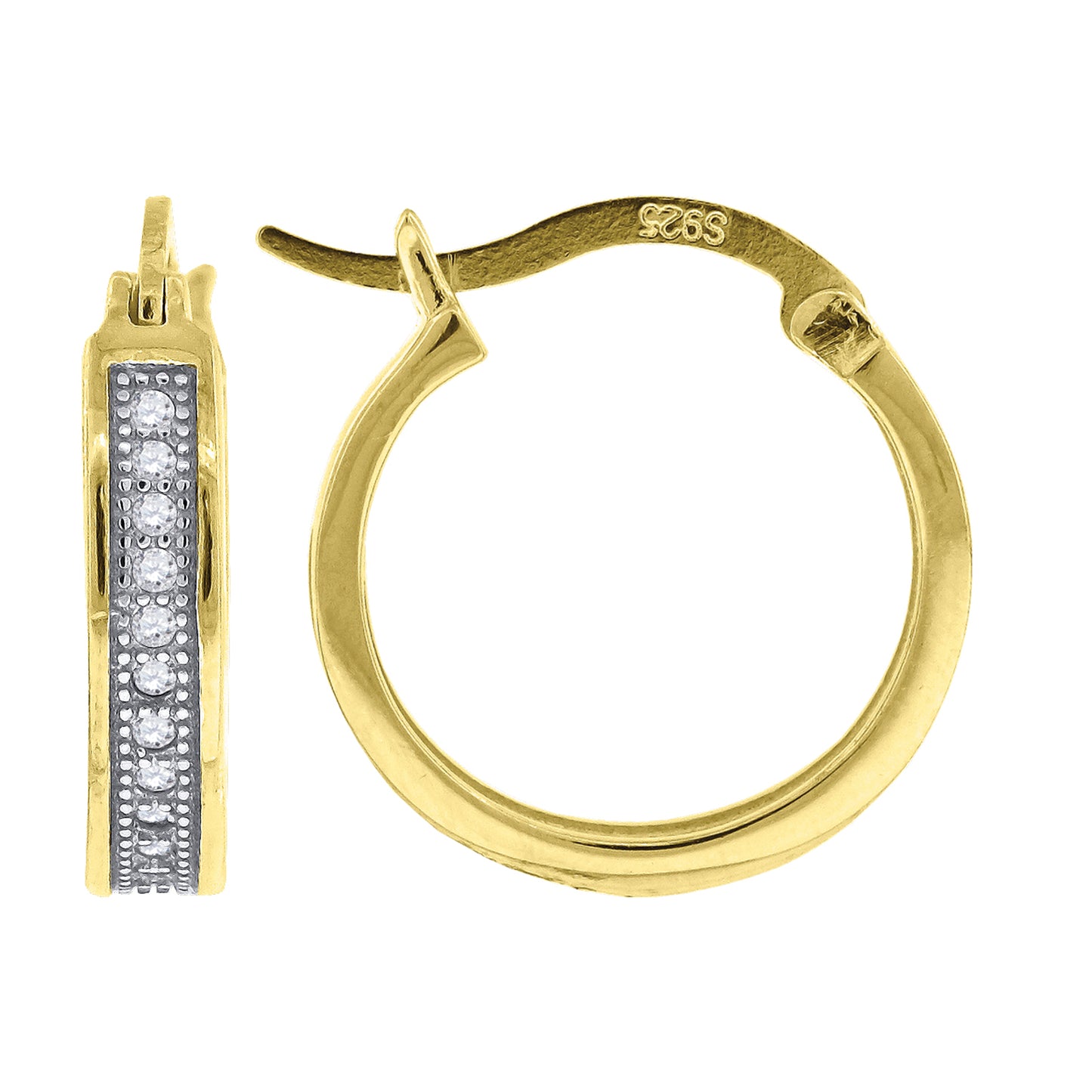 925 Sterling Silver 15mm Cz Hoop Earrings