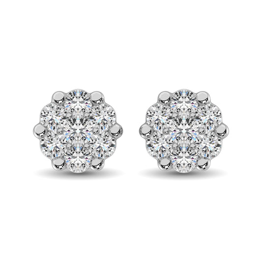 Sterling Silver 1/10 Ct.Tw. Diamond Flower Studs Earrings