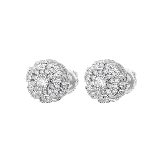 Sterling Silver Round Moissanite Designer Stud Earrings RP 1-1/3 Cttw