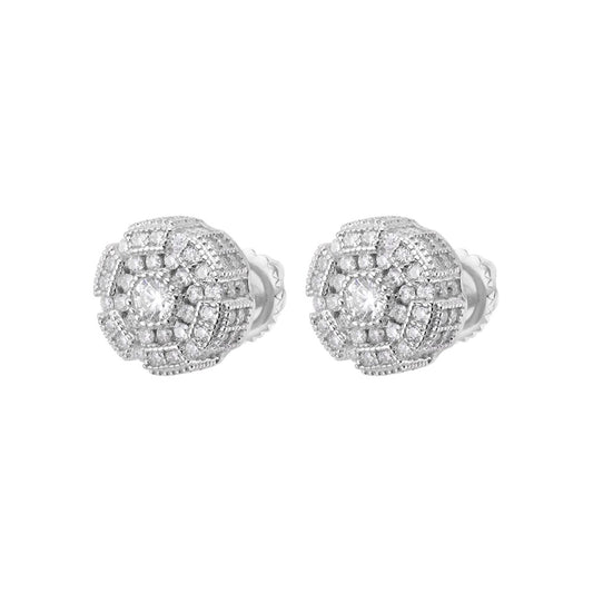 Sterling Silver Round Moissanite Designer Stud Earrings RP 1-1/3 Cttw