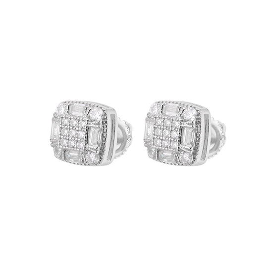S.Silver Round Baguette Moissanite Square Shape Stud Earrings RP 3/4 Cttw