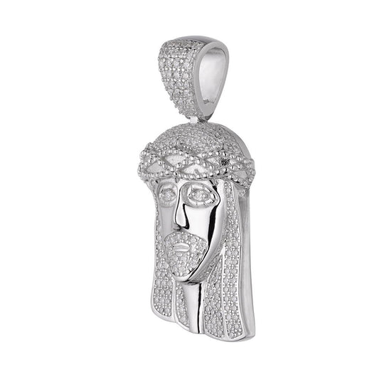 Sterling Silver Moissanite Jesus Face 3d Enamel Religious Pendant 1 Cttw RP