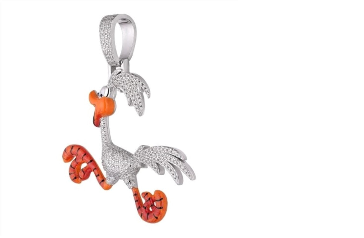 Sterling Silver Moissanite Enamel Bird Animal Pendant RP 7/8 Cttw