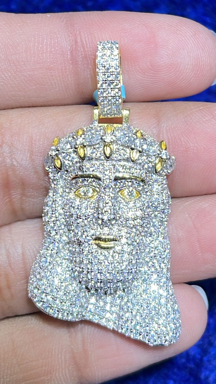 Sterling Silver Moissanite Jesus Face Religious Pendant RP+GP 3-1/3 Cttw