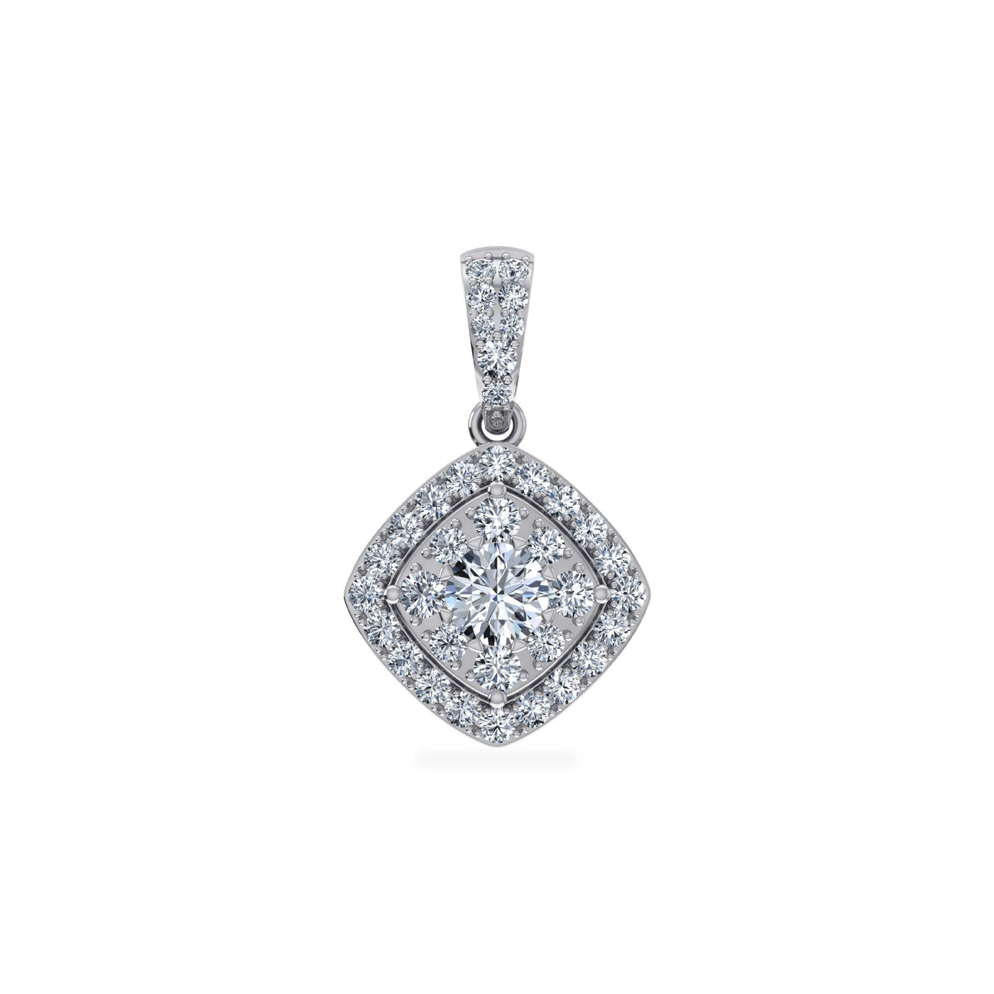 14K White Gold Round Moissanite Square Shape Womens Designer Pendants 1 Cttw