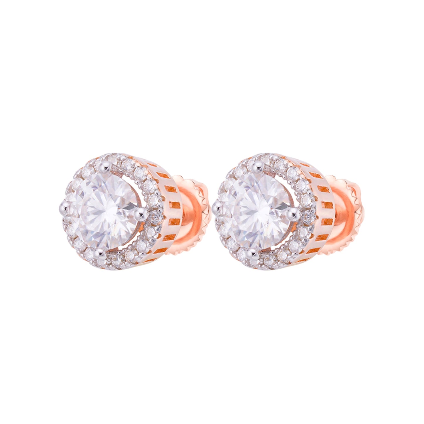 S.Silver Round Moissanite Designer Stud Earrings RP+PP 1-1/4 Cttw