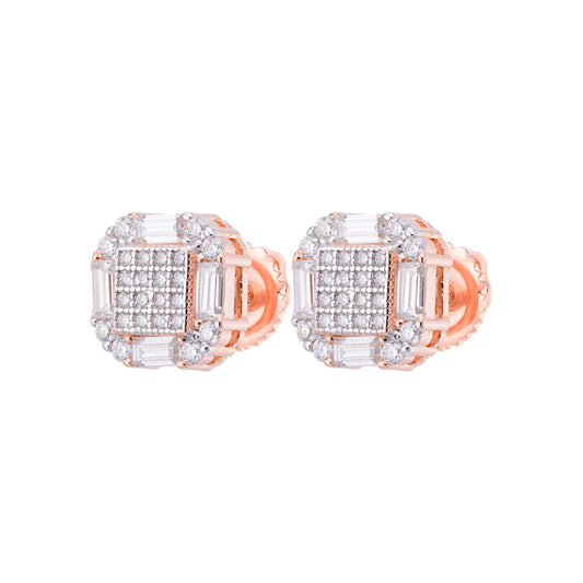 S.Silver Round Baguette Moissanite Square Shape Stud Earrings RP+PP 7/8 Cttw