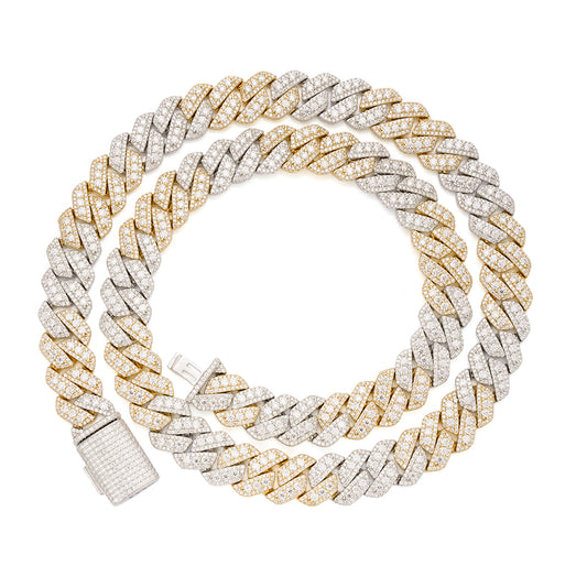 Sterling Silver Round Big Stone in Center Surrounded with Small Stones 12mm Moissanite Cuban Chain 22Inch Necklace RP+GP 30 Cttw