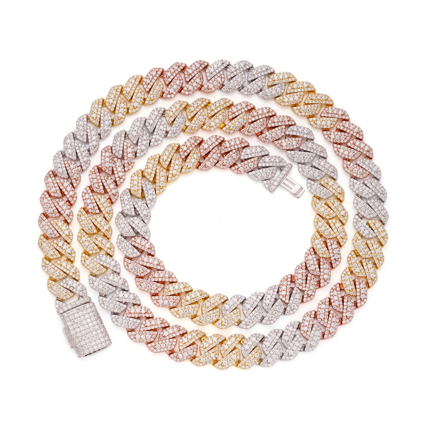 Sterling Silver Round Big Stone in Center Surrounded with Small Stones 10mm Moissanite Cuban Chain 22Inch Necklace RP+GP+PP 18-3/8 Cttw