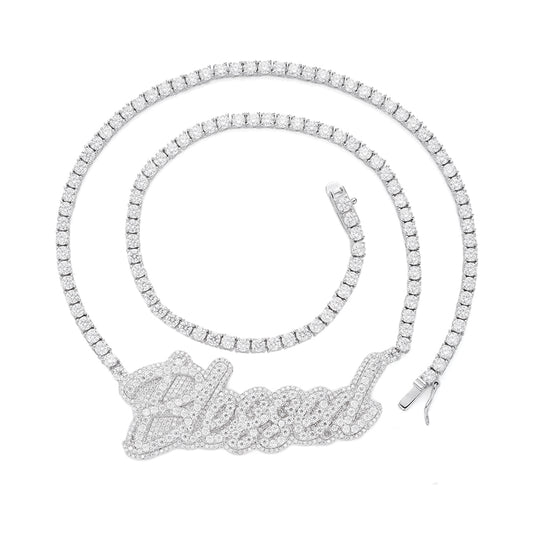 Sterling Silver Round Moissanite Blessed Word Designer 18 Inch Necklace RP 17-1/3 Cttw