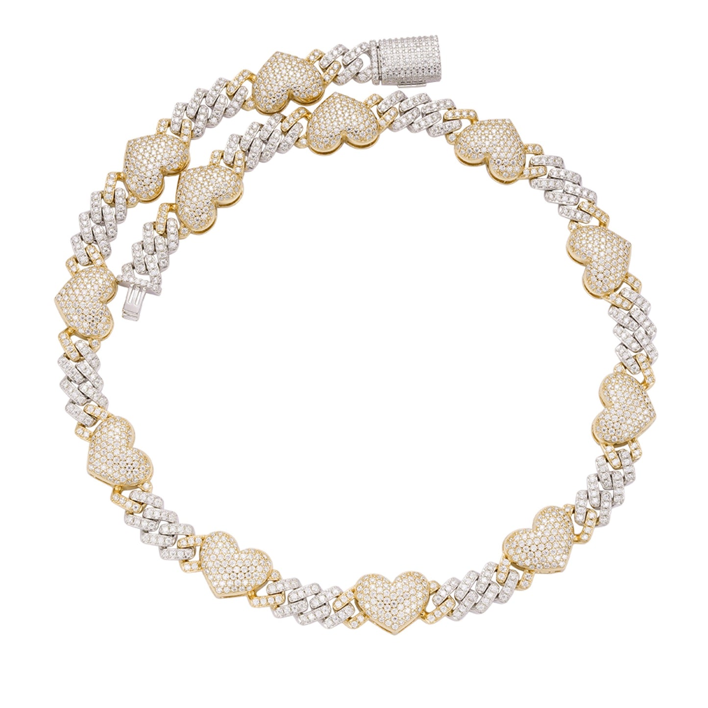 Sterling Silver Round Moissanite Cuban Heart Link Designer 18 Inch Necklace RP+GP 15-1/2 Cttw