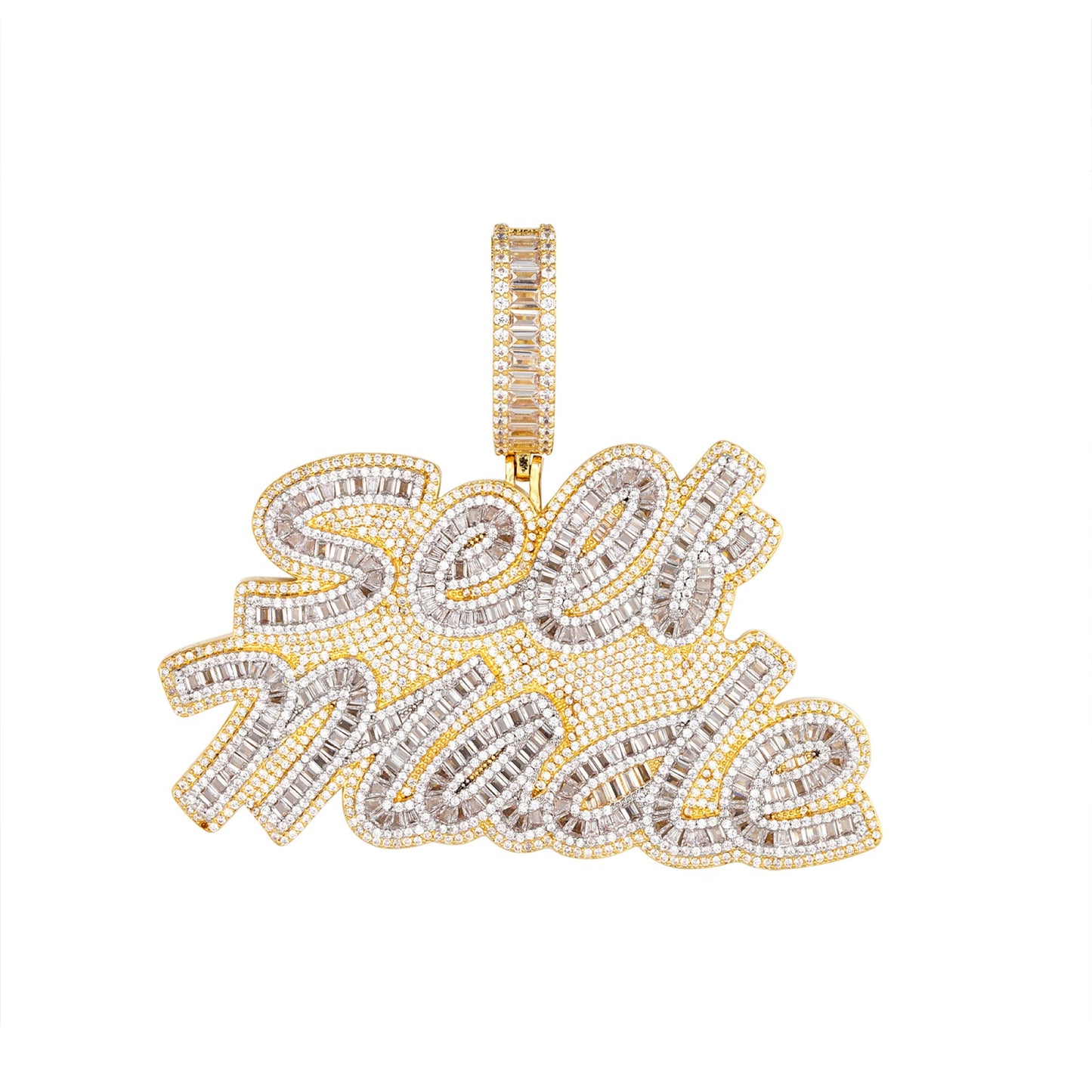 S.Silver Round Moissanite Self Made Word Pendant RP+GP 15-1/5 Cttw