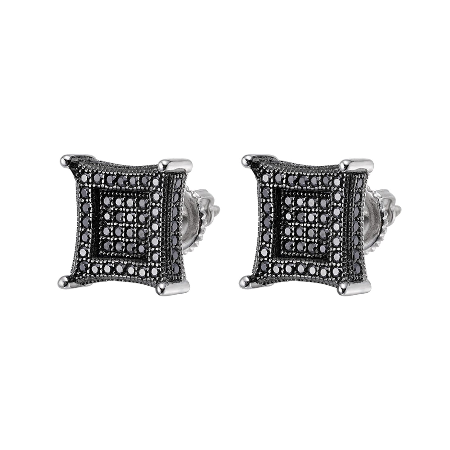 Sterling Silver Round Black Moissanite Square Shape Stud Earrings BP+RP 7/8 Cttw