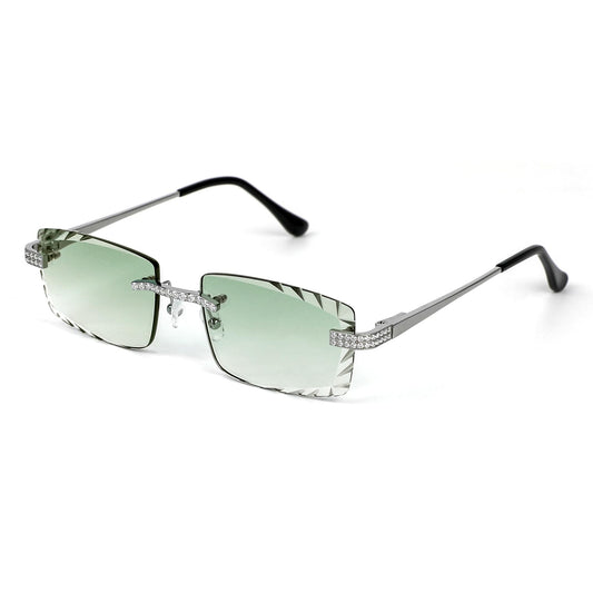 Sterling Silver Round Moissanite Cartier Square Shape Green Lens Wooden Glasses RP 2-1/3 Cttw