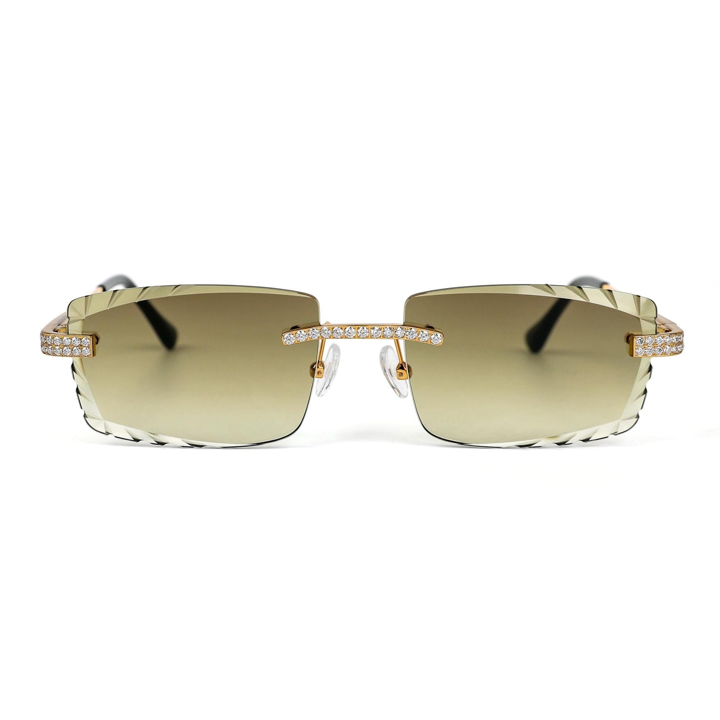 Sterling Silver Round Moissanite Cartier Square Shape Gradient Brown Lens Wooden Glasses GP 2-1/3 Cttw