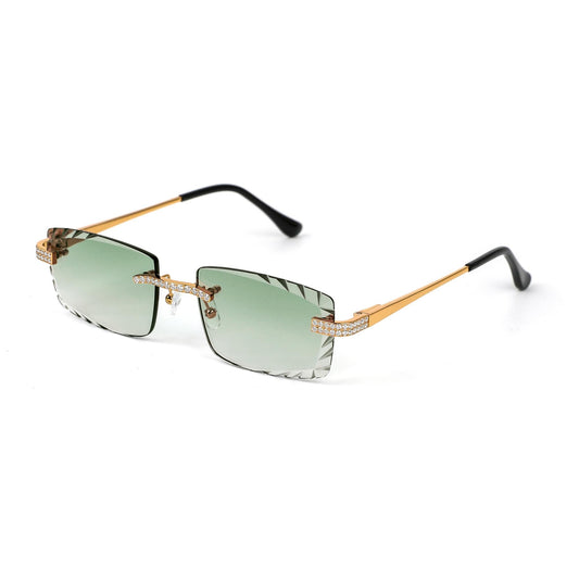 Sterling Silver Round Moissanite Cartier Square Shape Green Lens Wooden Glasses GP 2-1/3 Cttw