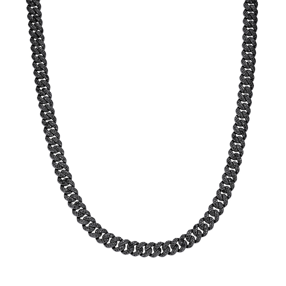 Silver Silver 10mm Round Black Moissanite Miami Cuban 22 Inch Mens Necklace RP+BP 13-5/8 Cttw