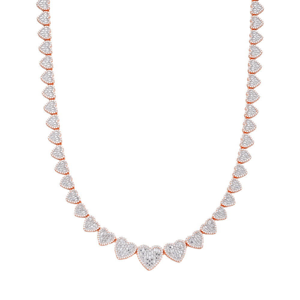 Sterling Silver Round Baguette Moissanite Heart 18 Inch Necklace RP+PP 15-3/4 Cttw