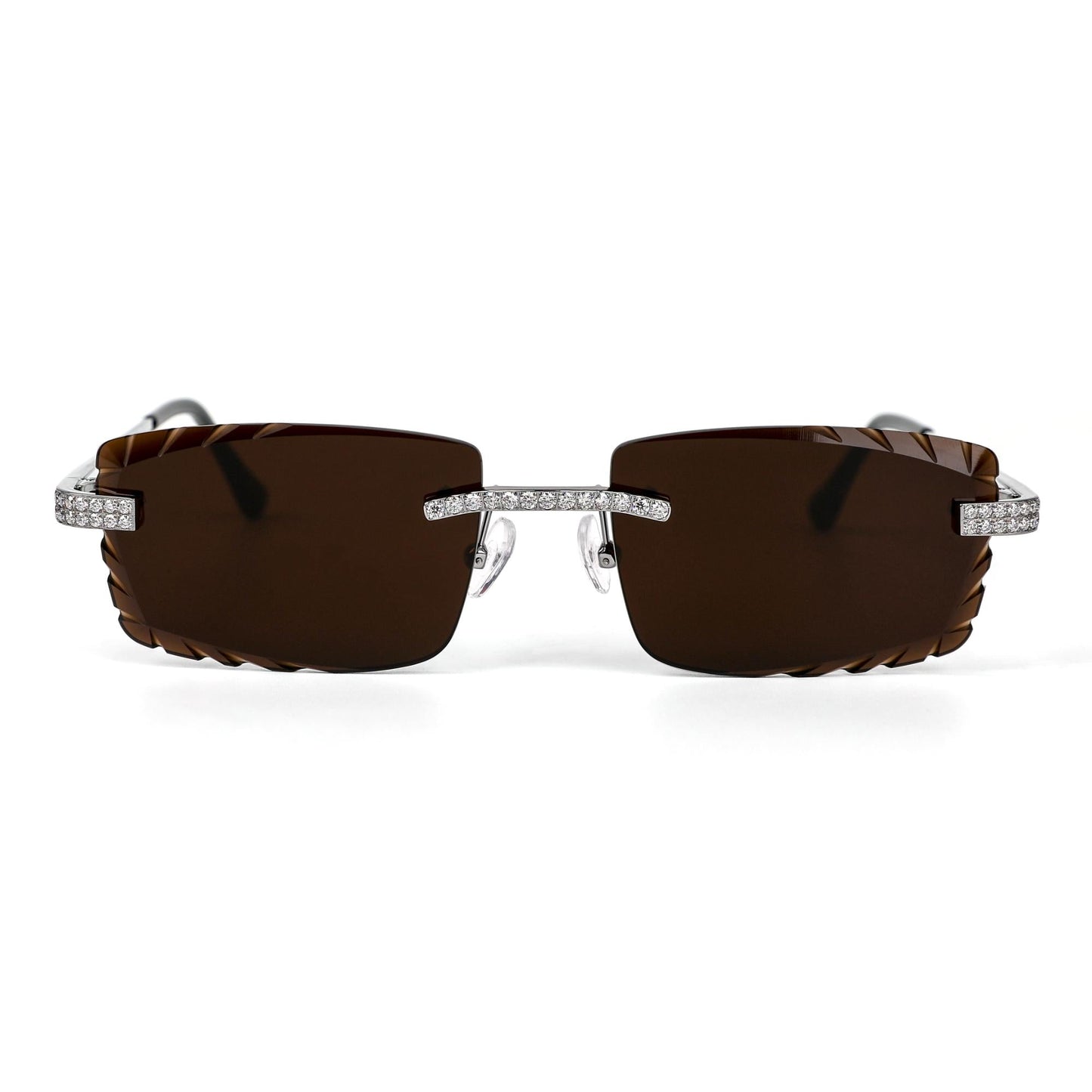 Sterling Silver Round Moissanite Cartier Square Shape Red Lens Wooden Glasses RP