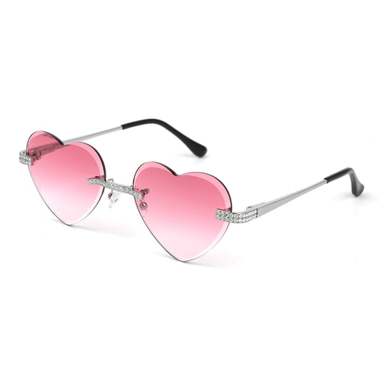 Sterling Silver Round Moissanite Cartier Heart Shape Pink Lens Wooden Glasses RP