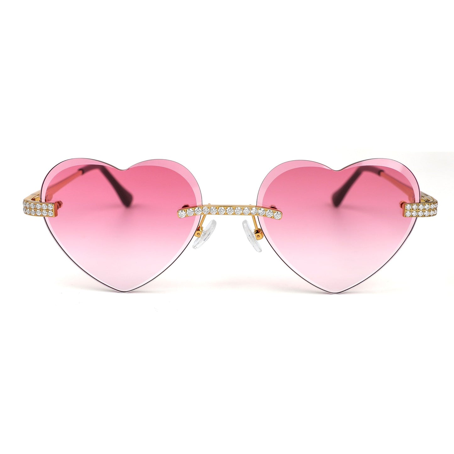 Sterling Silver Round Moissanite Cartier Heart Shape Pink Lens Wooden Glasses GP