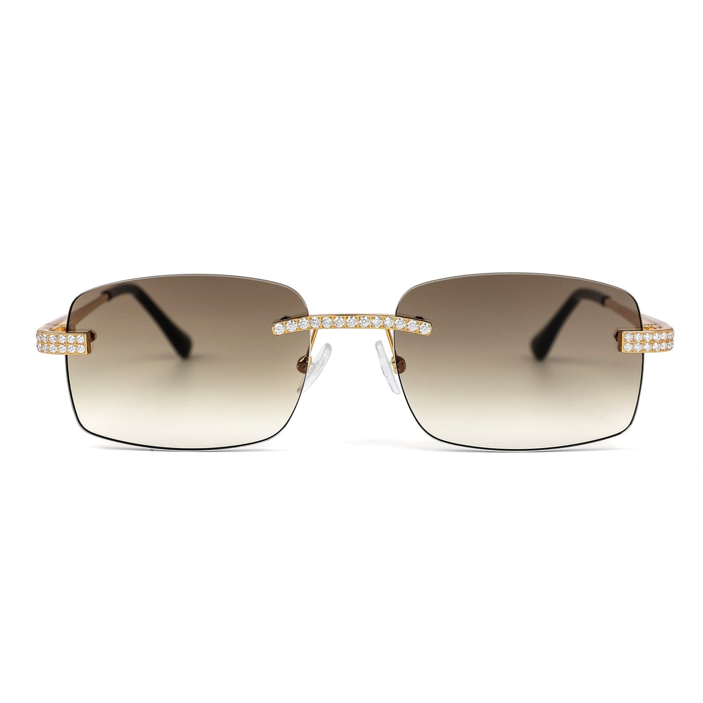Sterling Silver Round Moissanite Cartier Square with Bevel Shape Gradient Brown Lens Wooden Glasses GP