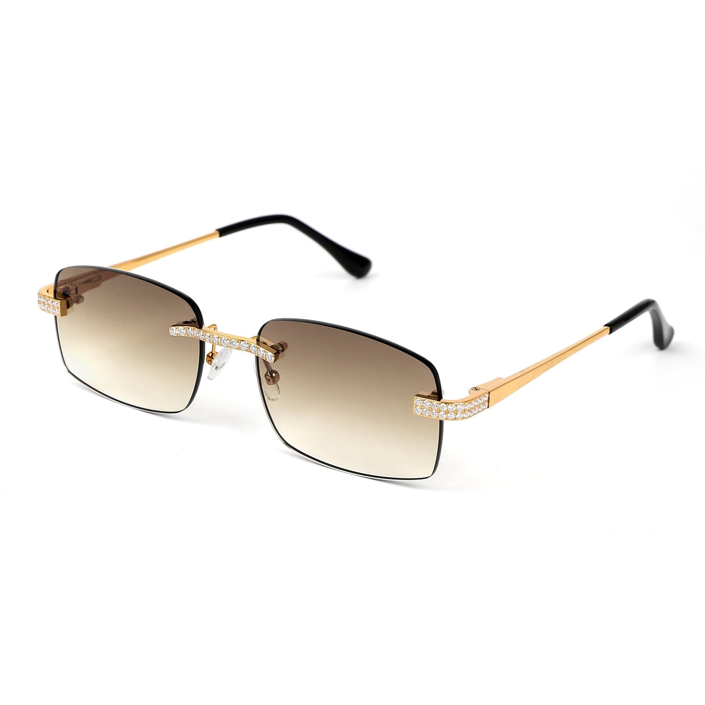 Sterling Silver Round Moissanite Cartier Square with Bevel Shape Gradient Brown Lens Wooden Glasses GP