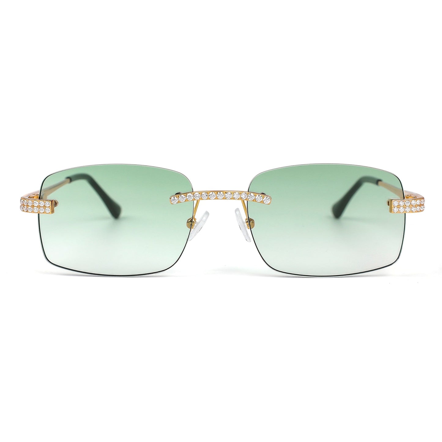 Sterling Silver Round Moissanite Cartier Square with Bevel Shape Green Lens Wooden Glasses GP