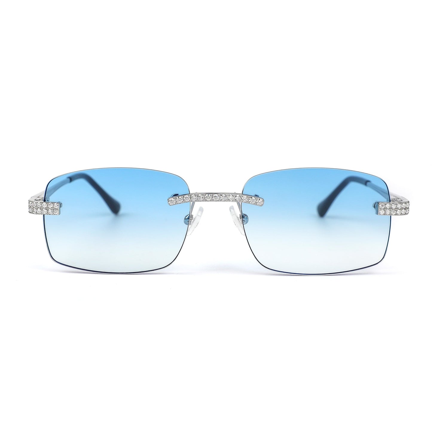 Sterling Silver Round Moissanite Cartier Square with Bevel Shape Blue Lens Wooden Glasses RP
