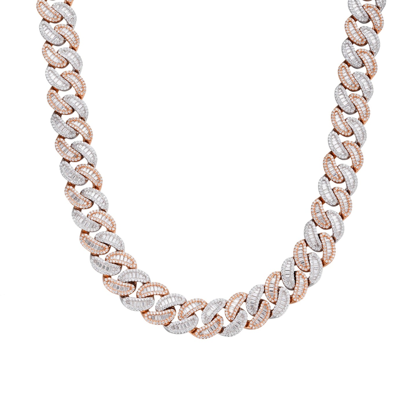 Sterling Silver Round 15mm Moissanite Round and Baguette in Centre Cuban 22 Inch Necklace RP+PP 40-1/5 Cttw